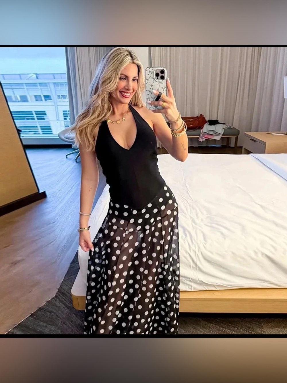 🔥🔥Zara Black Polka Dot Maxi Skirt - Sheer Overlay